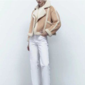 ZARA Women's Faux Shearling Double Faced Jacket(Light-camel, US L/EUR L)